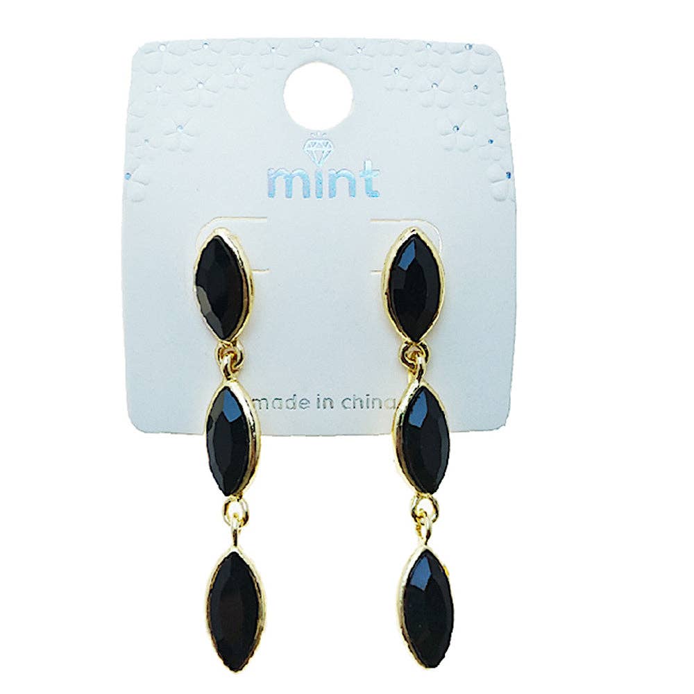 Atlas Fashion - Wholesale Hangende/ronde oorbellen - Zwarte Marquise Oorbel met Hanger0