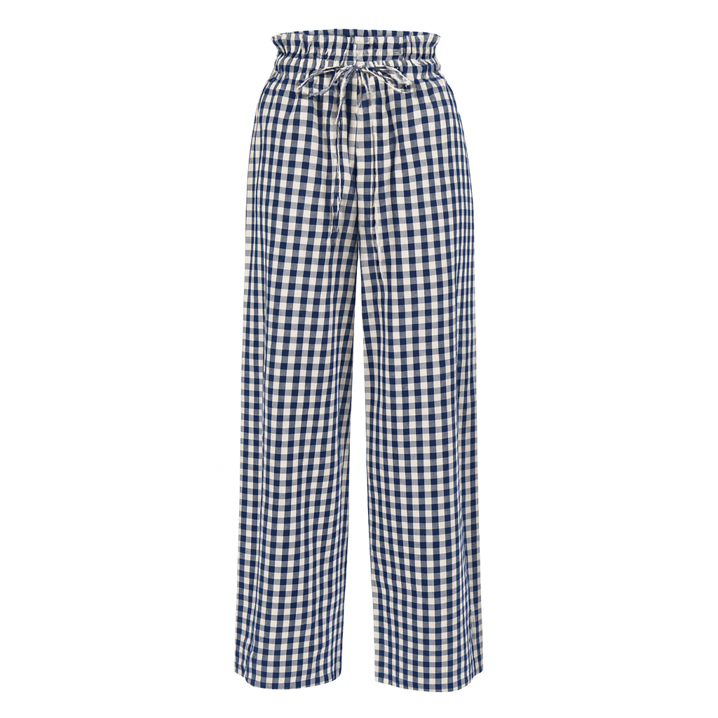 Sunshine Tienda – wholesale Byxor - Dam – Marinblå Gingham Daphne Byxa1