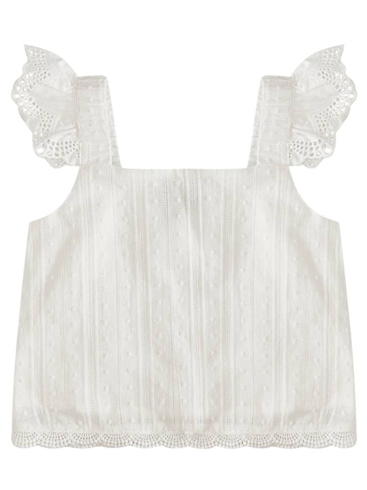 Top in cotone con ali Giselle - Bianco per la vendita all'ingrosso da parte di Karibou Kids