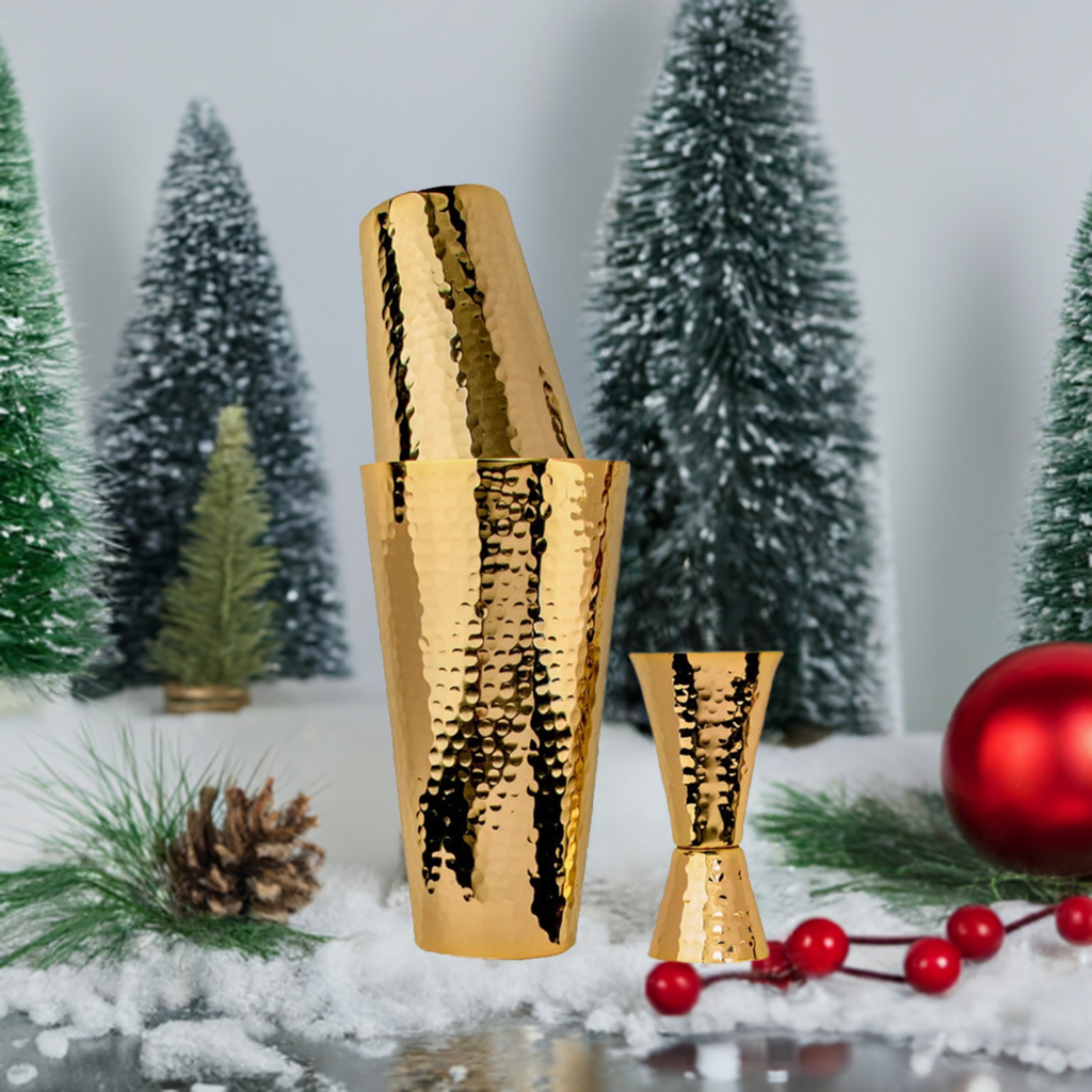 Prince of Scots - Wholesale Cocktail Shaker - 24K Gold Plate Hammered Copper 3 Piece Cocktail Shaker Set0