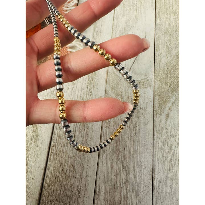 Nizhonitradersllc - Wholesale Beaded/Pearl Necklace - Navajo Sterling Silver & Gold Beaded Necklace4