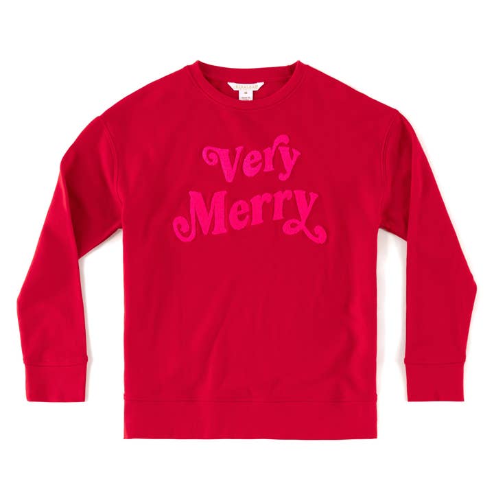"VERY MERRY" CLASSIC SWEATSHIRT, RED for wholesale by Shiraleah