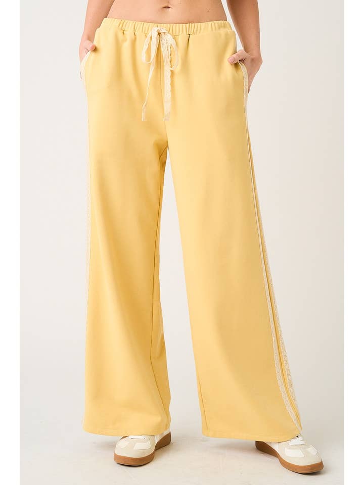 LACE STRIPED ELASTIC WAIST TERRY SWEATPANTS for wholesale by mittoshop