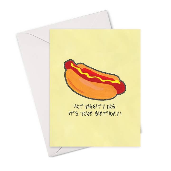 Hot Diggity Dog Card for wholesale by Mostly Cloudy Paper Co.