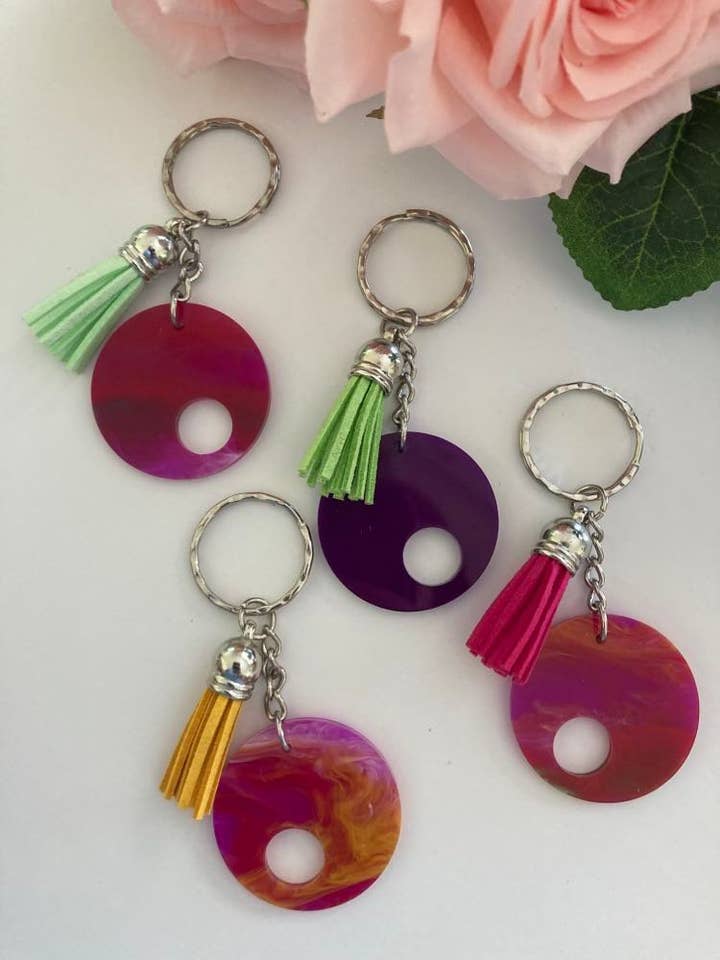 Keyring, Acrylic Circle with Tassel for wholesale by True Edge Designs