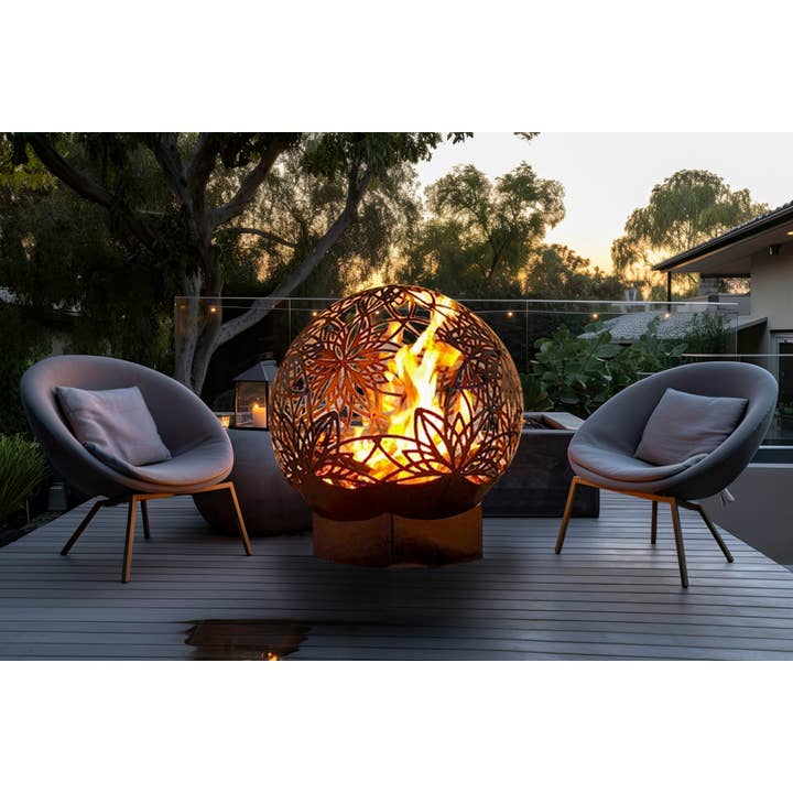 FlowerHouse - Wholesale Fire Pit - 24in Bonfireball Fire Pit - Lotus in Stainless Steel