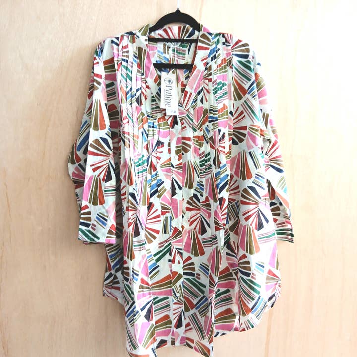 Camisa Estampada de Algodón Plisado 67149 Muestra Multicolor para venta al por mayor de Cinnamon Creations