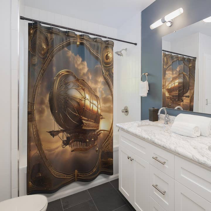 Airship, Steampunk, Vintage Shower Curtains for wholesale by LadyKCreations1