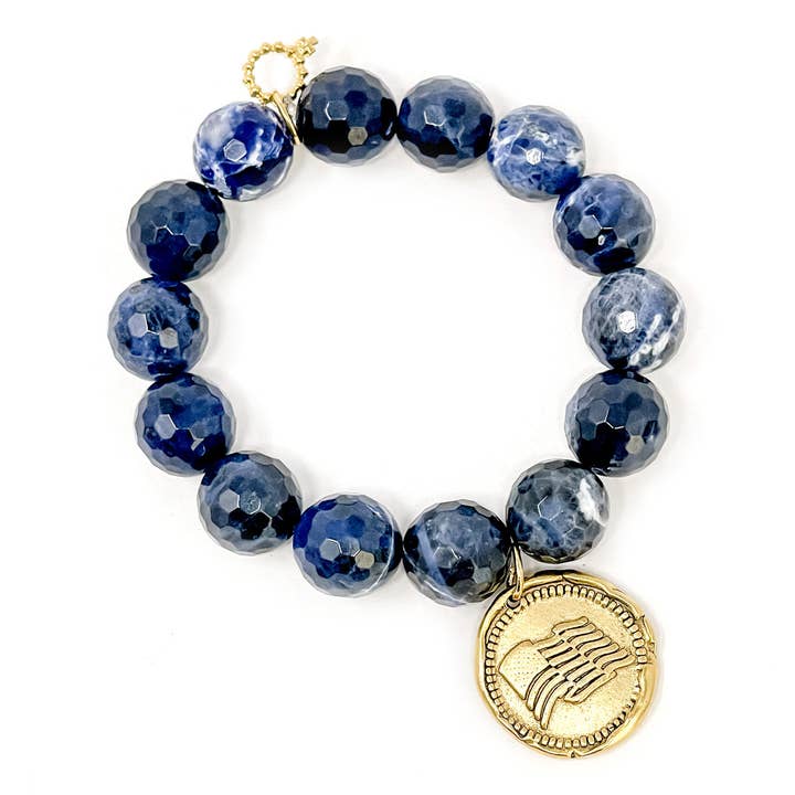 Fasetterad dumortierit med amerikansk flagga i guld för wholesale av PowerBeads by jen