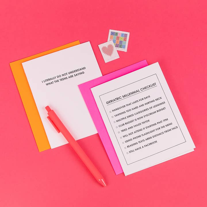 Chez Gagné - Wholesale Everyday Greeting Card - Geriatric Millennial Checklist - Funny Friendship - Letterpress Card1