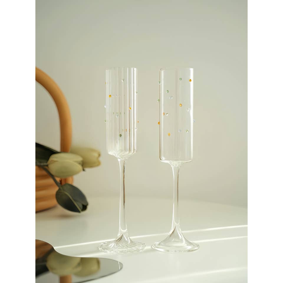 INSPECIAL HOME - Wholesale Champagne Flute - Mouth-blown Rainbow Sprinkles Champagne Flute, Wine Glasses2