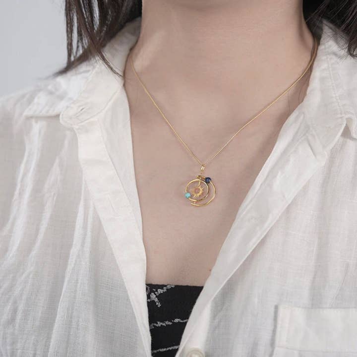 Perimade & Co. LLC – wholesale Pendant/charm necklace – Solar System Sun Star Planet Necklace in 925 Sterling Silver