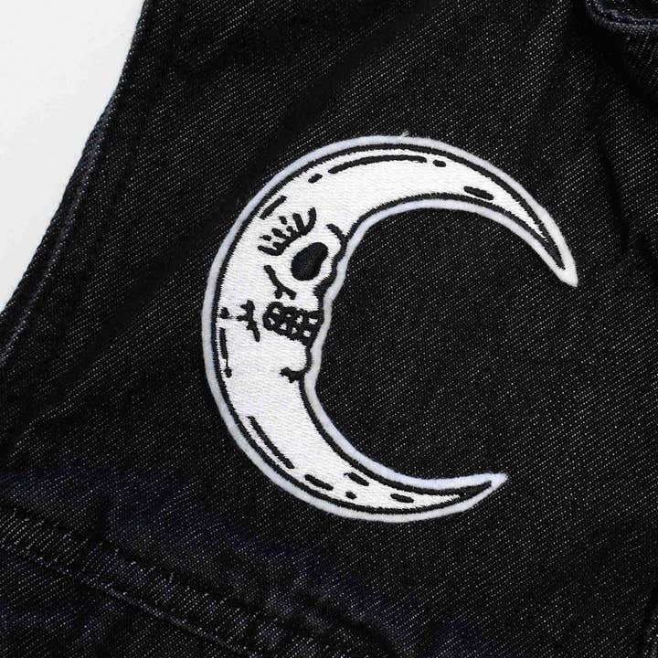 Caveira da Lua Crescente Branca em Ferro Bordado em Patch por atacado de Project Pinup