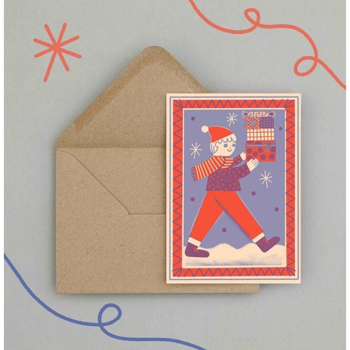 Weihnachtsgeschenk für Jungen — farbenfrohe Risographie-Grußkarte für den Großhandel von Rhi Moxon Illustration