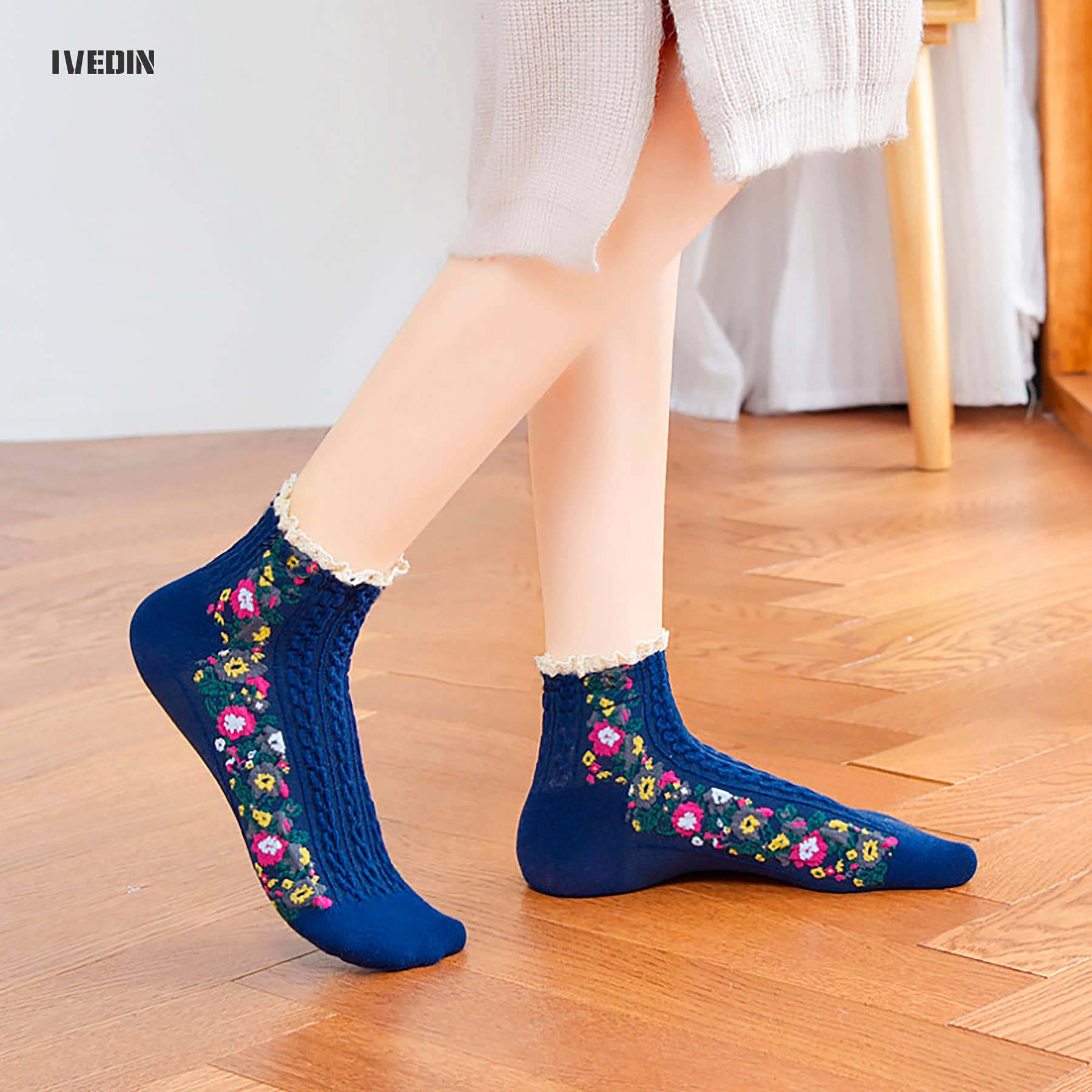 Ivedin - Vente Chaussettes – femme - Lots de chaussettes courtes en coton ethnique pour femmes2