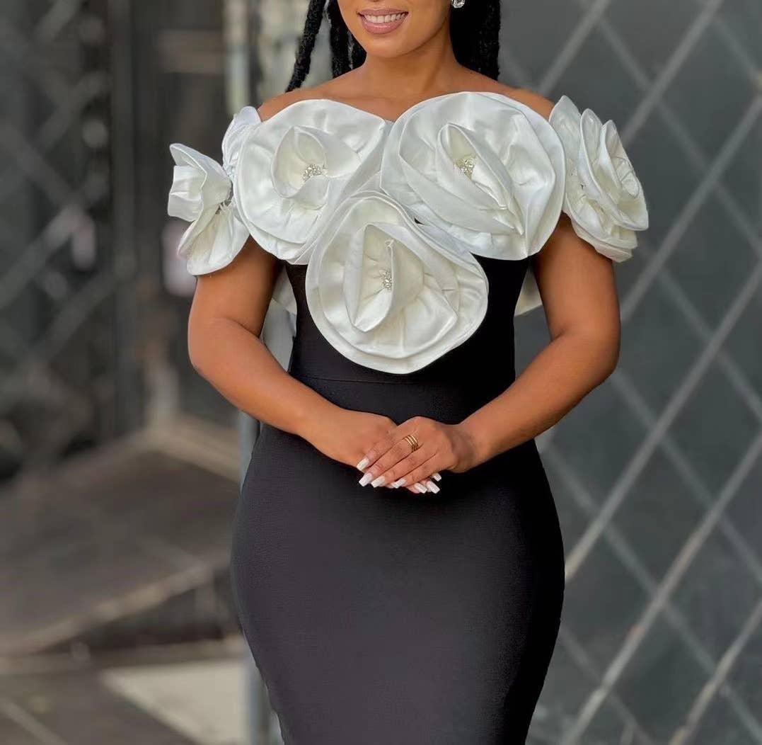 Productseeker – wholesale Klänning - Dam – DR0190 Elegant blommig bandageklänning - svartvitt12