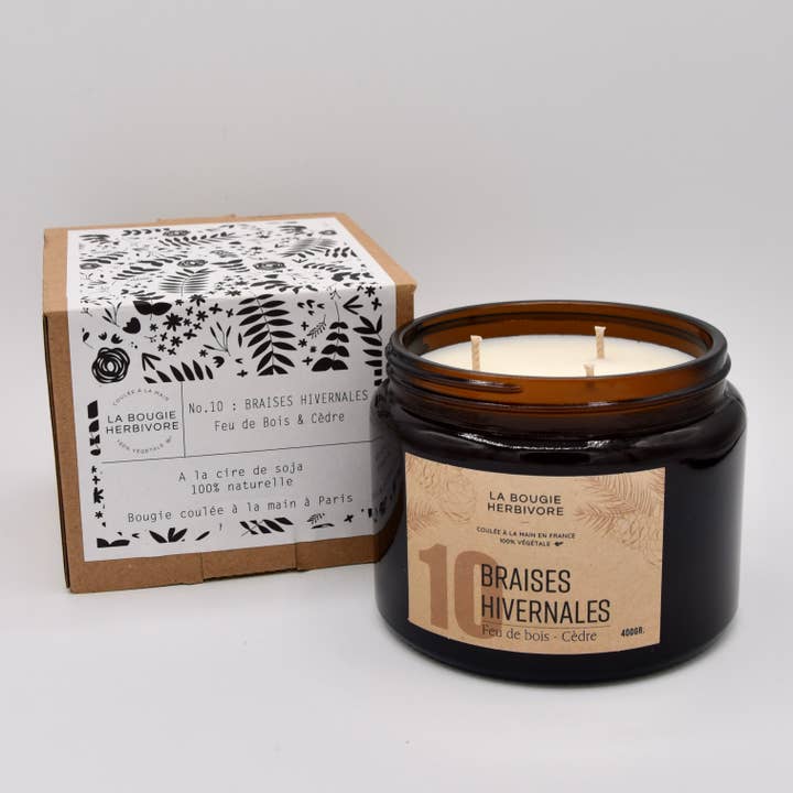 LA BOUGIE HERBIVORE – Großhandel Kerze im Glas / gefüllte Kerze – Duftkerze Holzfeuer und Zeder Nr. 10 Winterglut