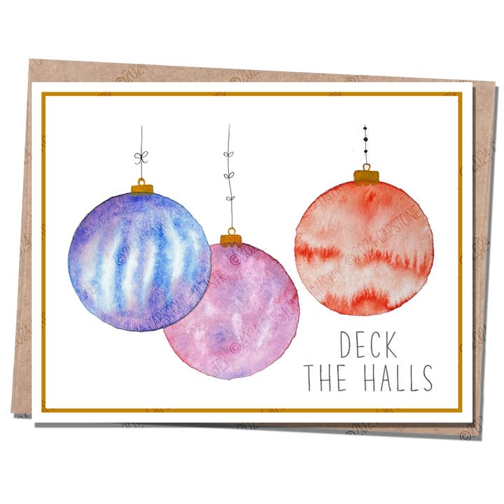 Deck The Halls Ornaments Greeting Card Blank Inside for wholesale by Capstone Artistry