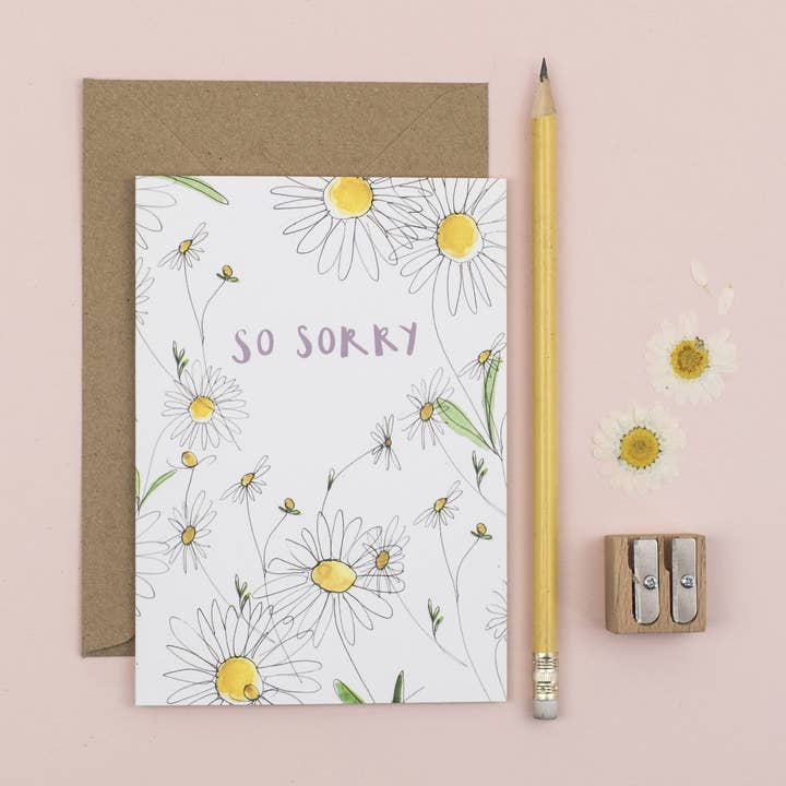 Daisy so Sorry Greetings Card for wholesale by Plewsy