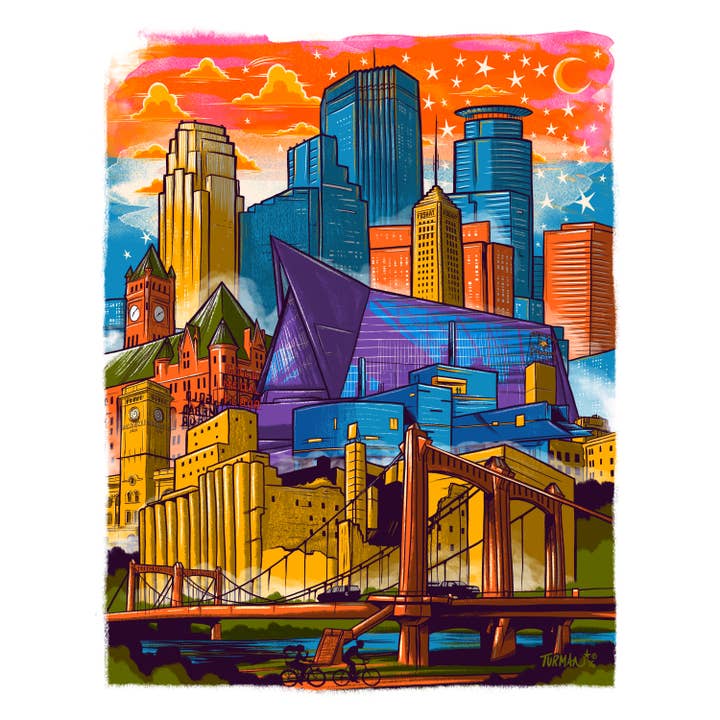 Downtown Minneapolis Skyline Art Print for wholesale by Adam Turman Artwork Co