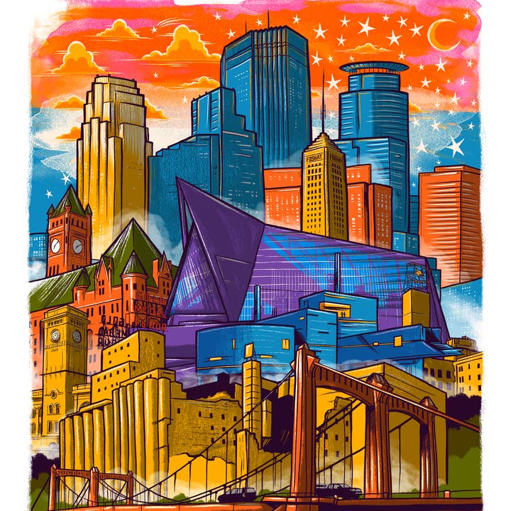 Downtown Minneapolis Skyline Art Print for wholesale by Adam Turman Artwork Co