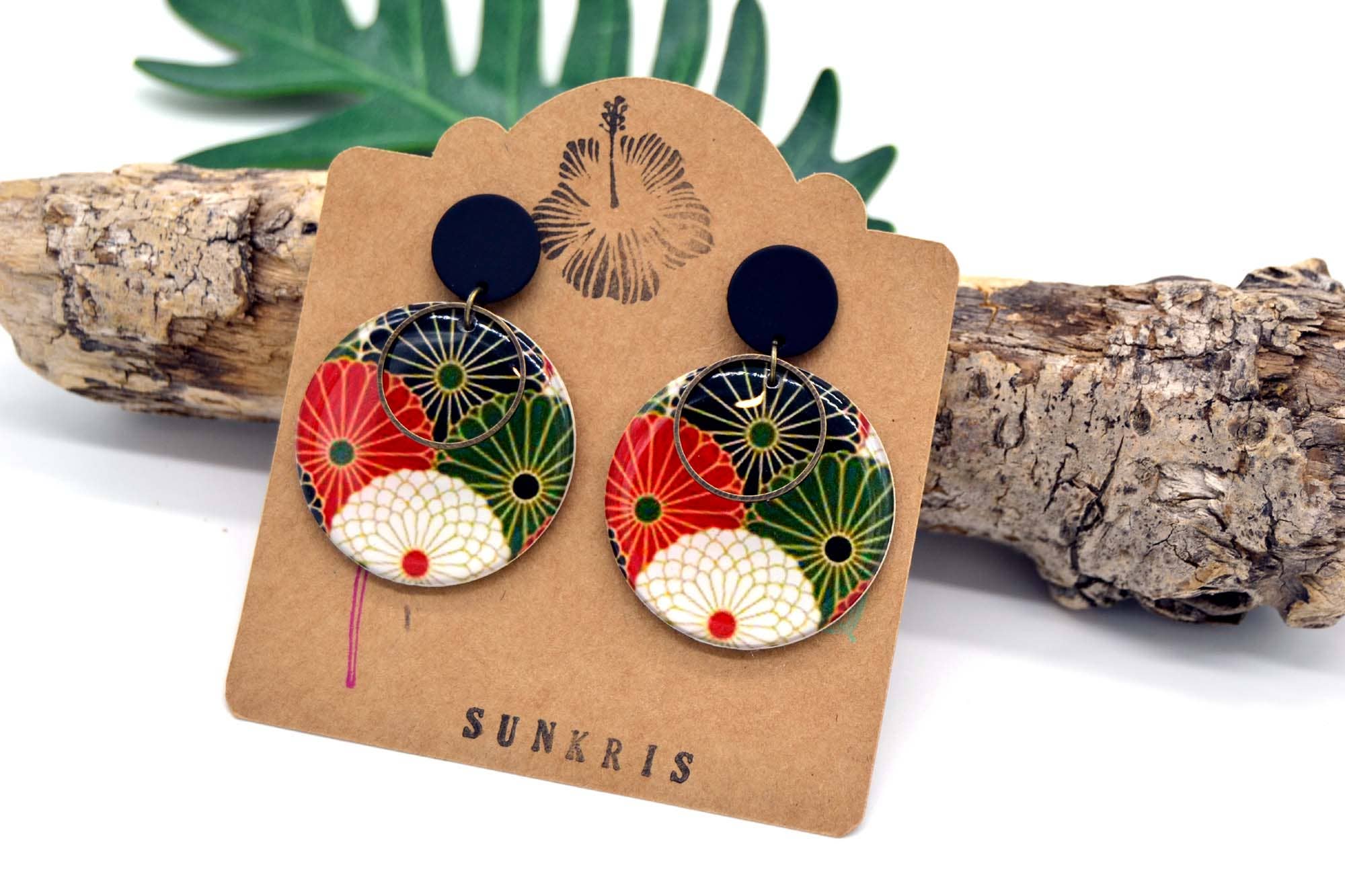 SUNKRIS - Wholesale Dangle Earrings - Seigaiha flower Japanese pattern paper earrings2