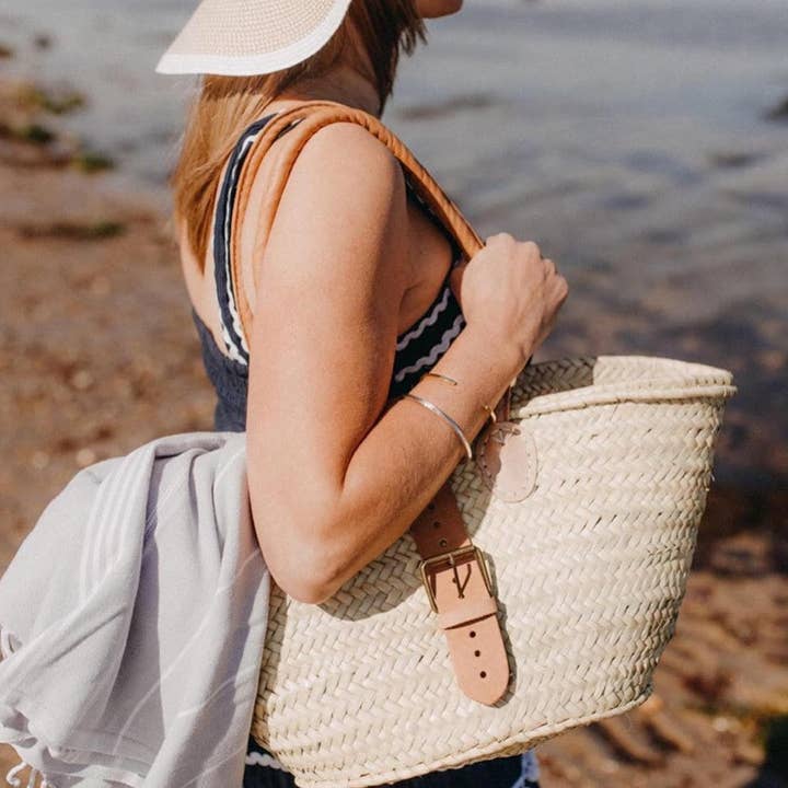 NomadWeave Ltd - Wholesale Strandtas - FRENCH BASKET rietas met leren hengsels, strandtas,0