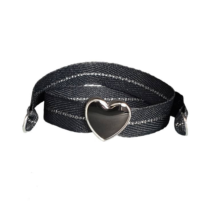 ANTHRACITE BRACELET WITH BLACK ENAMEL HEART ON PALLADIUM for wholesale by Smartever Srl