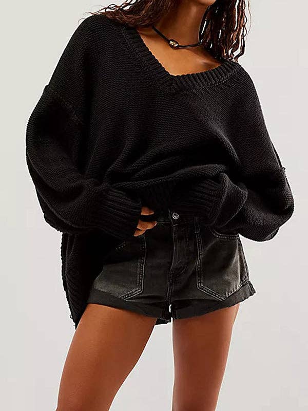 VividLux – wholesale Knitted jumper – Women′s – Long Sleeves Loose Solid Color Velvet V-Neck Pullovers Sweater Tops4