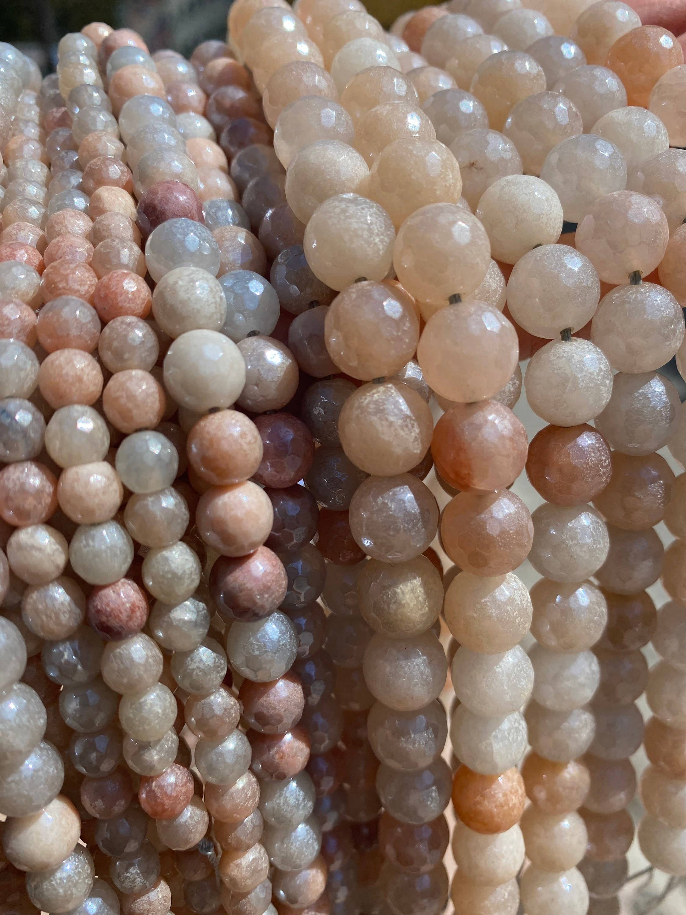 The Bead Bazaar - Wholesale Beads - Sunstone Beads For Jewelry Making, Iridescent Pink Gemstone Beads, Pastel Pink Faceted Beads, Light Pink Sunstone Bulk Wholesale Mala Beads3