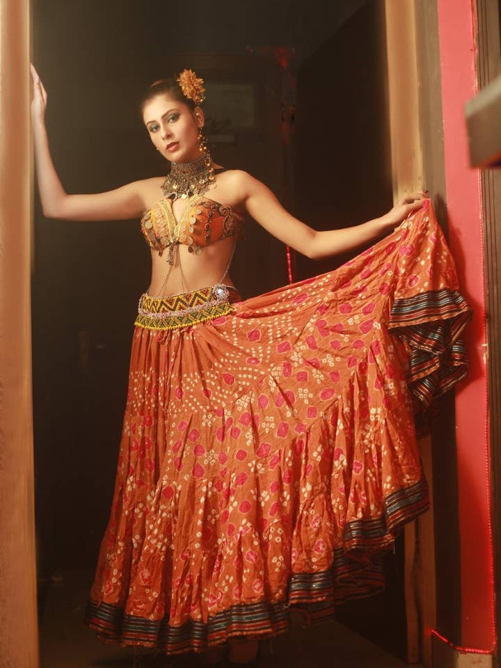 Jaipur Multi Dot Padma Skirt Orange for wholesale by Senoritas Tribal Designs