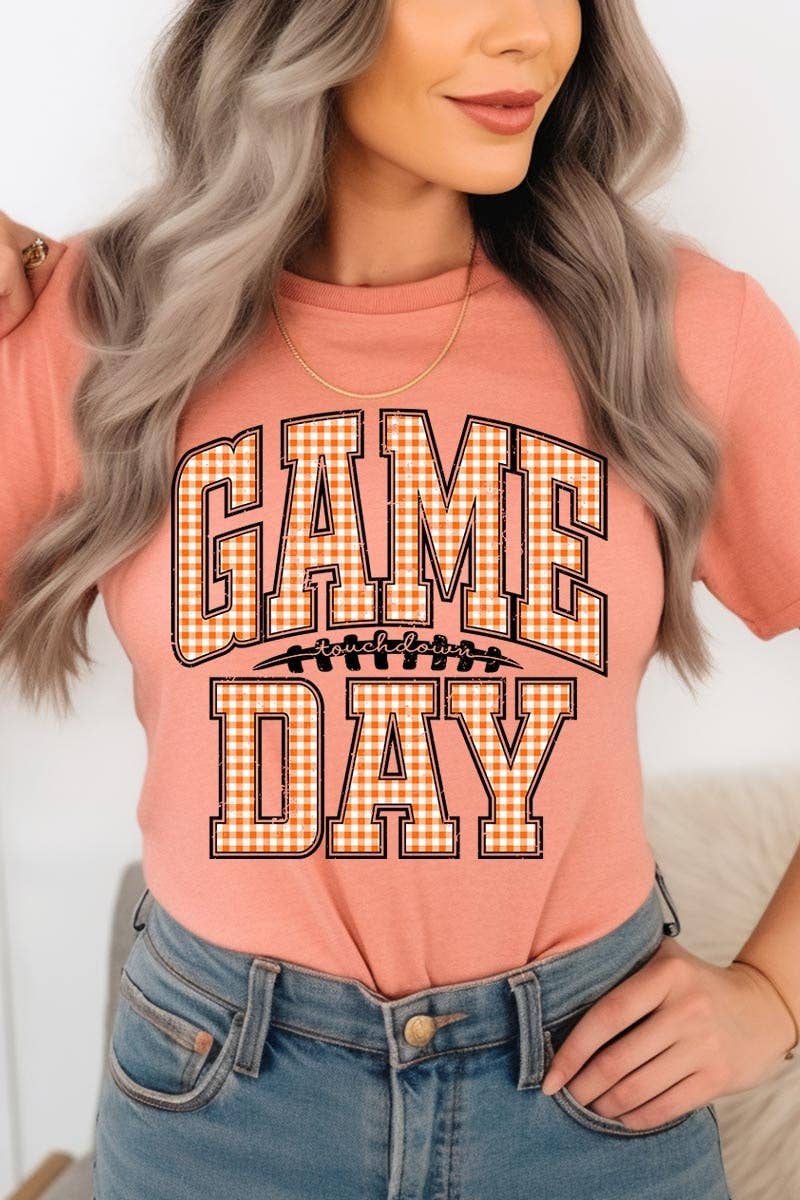 COLORBEAR - Wholesale T-Shirt (Graphic) - Women's - Orange Gingham Game Day Graphic Tee14