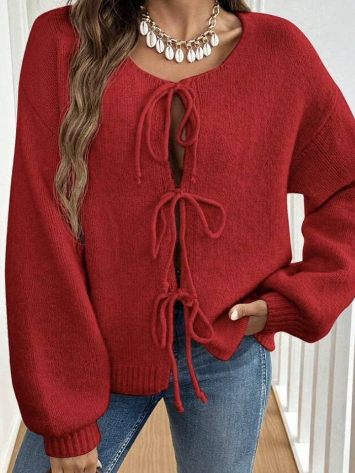 Slouchy Cozy Knit Bow Tie Front Cardigan and other Purchase Wholesale tie front cardigan. Free Returns & Net 60 Terms on Faire trending on Faire.