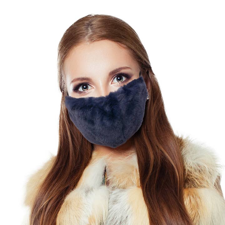 Navy Faux Fur Mask for wholesale by PinktownUSA
