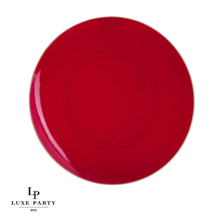 Luxe Party - Wholesale Disposable Plate - Red • Gold Round Plastic Plates | 10 Pack