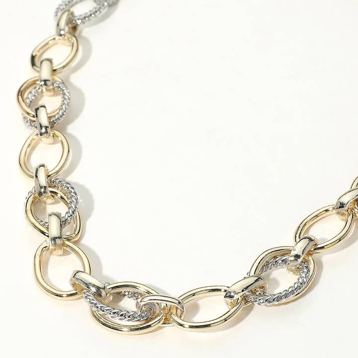 Sensibling Corp. - Vente Collier maille et chaîne - Collier chaîne épaisse à maillons ovales texturés bicolores plaqué or 14K