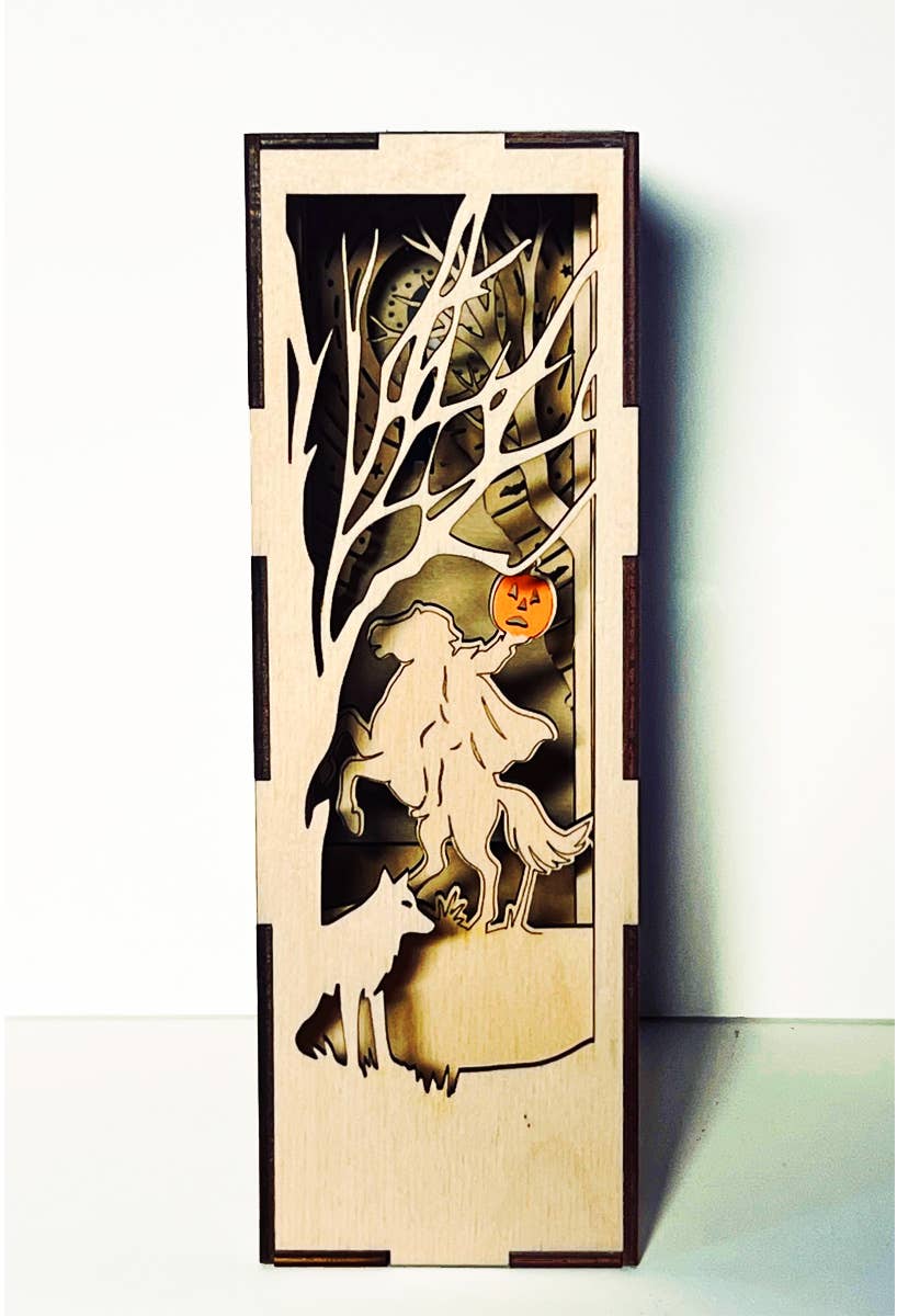 Squirrel Tacos Papercuts - Wholesale Bookend - Book Nook with LED light - Sleepy Hollow Headless Horseman5