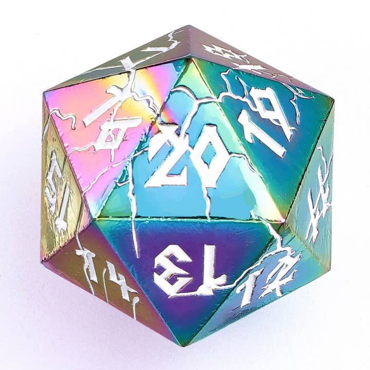 Barbarian 35mm Single D20 Spin Down - Chromatic Rainbow for wholesale by Hymgho Premium Dice