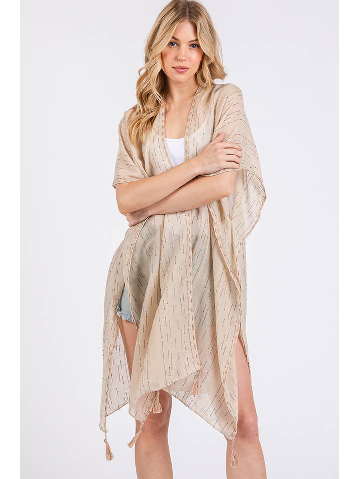 Hana - Wholesale Kimono - Women's - Colored Stitch Trim and Tassel Summer Kimono18