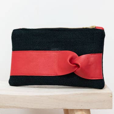 Pouch - black hemp - spruce - camel leather for wholesale by Fossette