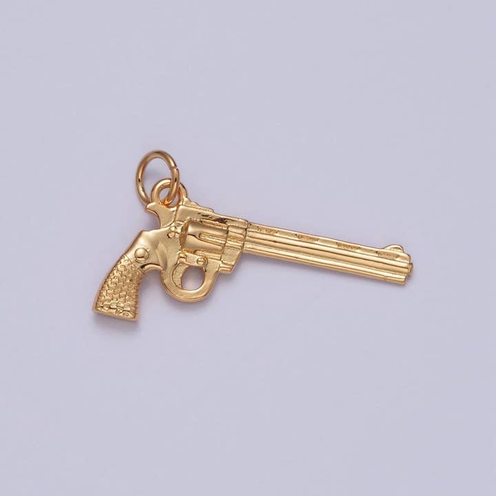 Gold Top Break Revolver Pistol Rifle Gun Weapon Charm | X-149 for wholesale by Aim Eternal