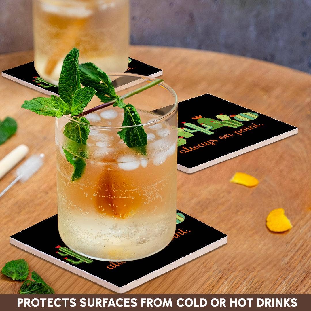 3dRose - Venta al por mayor Posavasos - 3dRose, Siempre en su punto con cactus. Letras naranjas sobre fondo negro., Posavasos2