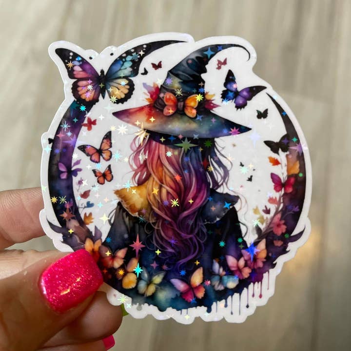 Autocollant en vinyle découpé Butterfly Witch Moon pour la vente par Prairie Chicken Sticker Shop & Gifts