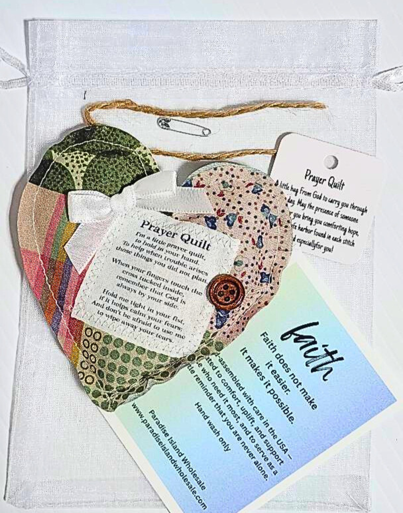 Paradise Island Gold and Silver - Wholesale Keepsake Coin/Token - Heart Mini Prayer Quilt – Angel Charm Faith Gift5