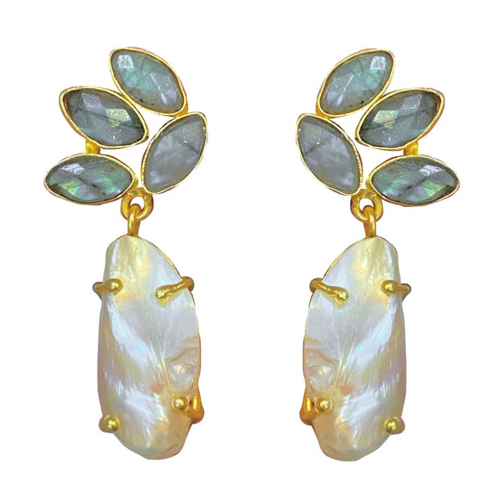 Labradorite bouquet and pearl drop for wholesale by Meshca