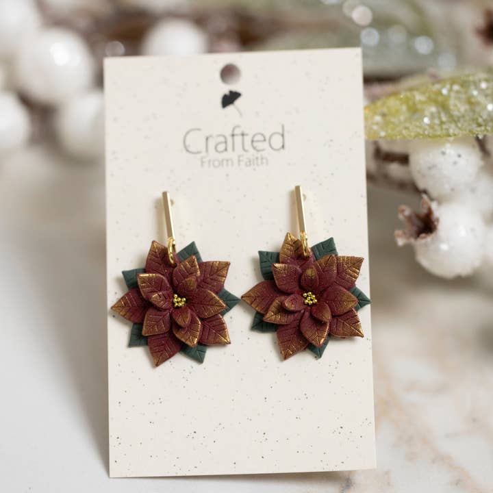 Poinsettia Dangles & Studs for wholesale by Crafted From Faith, LLC