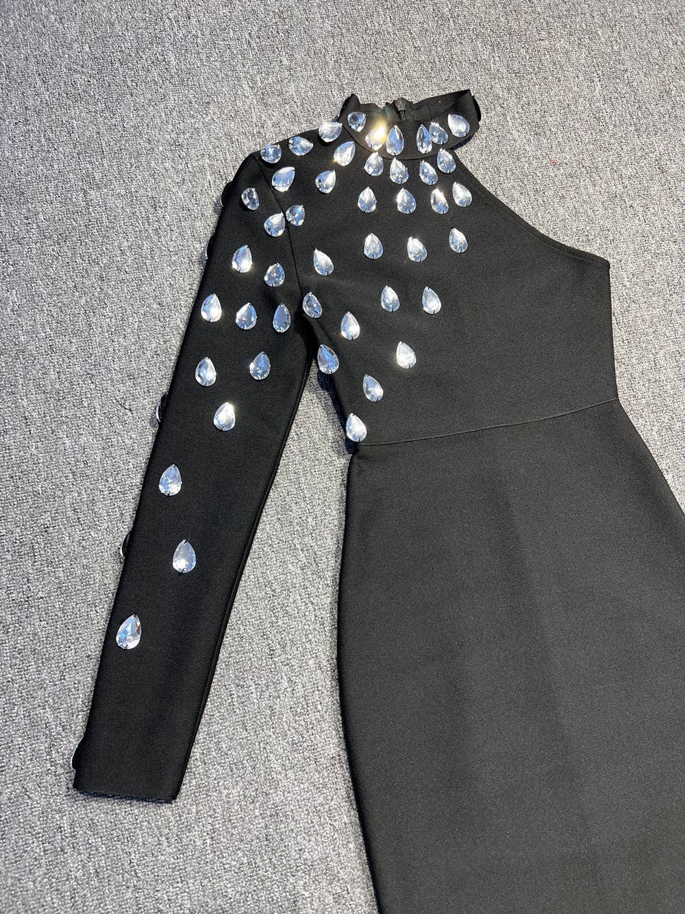 Black DR072 Glam One-Shoulder Rhinestone Bandage Dress for wholesale on Faire9