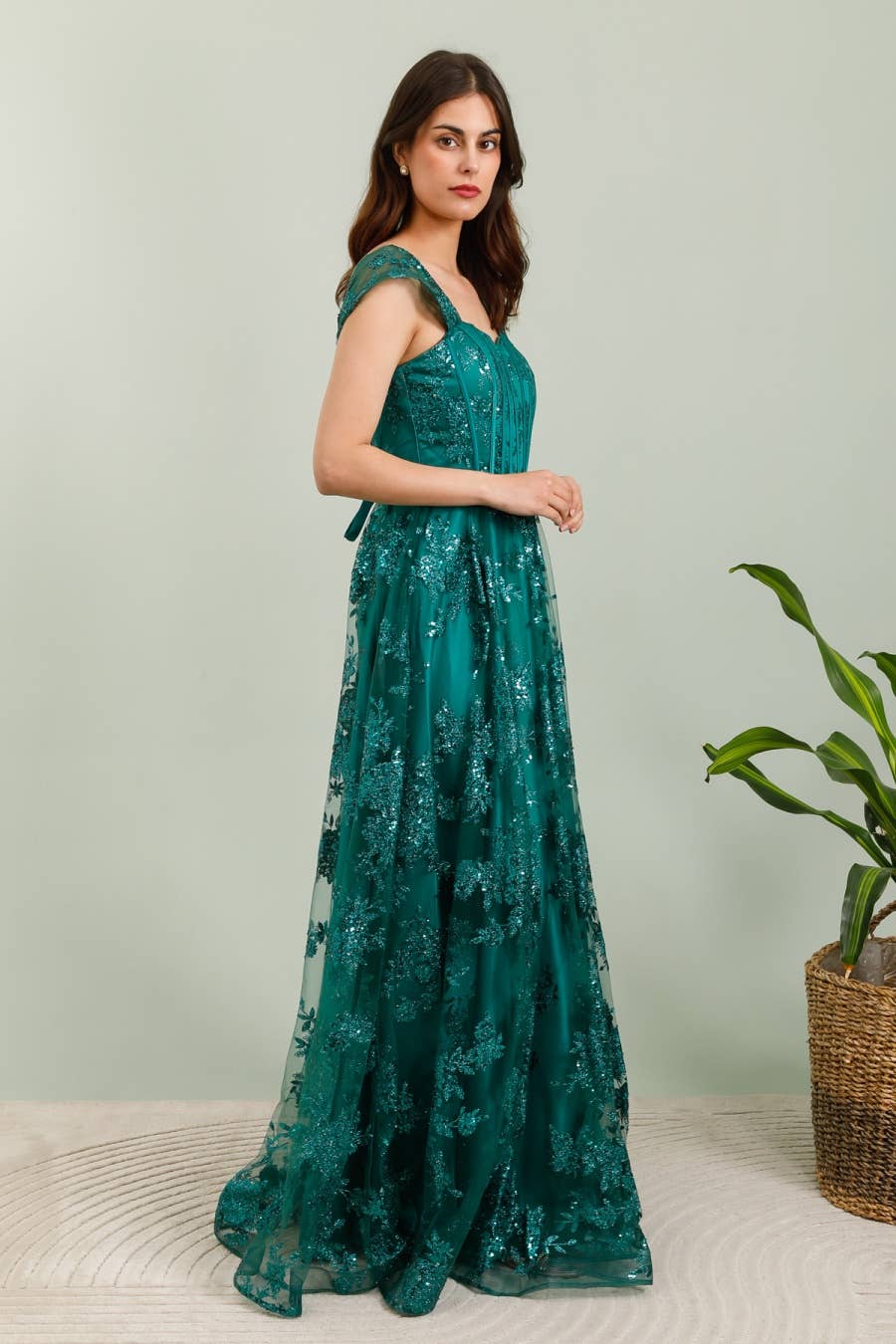 Les Voiliers - Wholesale Gown - Women's - Emerald green sequined long evening dress2