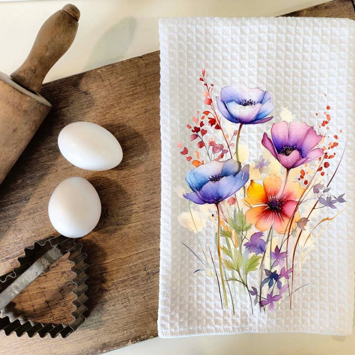 Wildflower Kitchen Towel, Waffle Weave Decorative Tea Towel for wholesale by Aria Rae