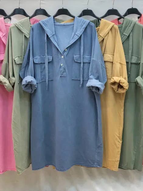 Mimi & Gogo - Vendita all'ingrosso Vestito - Donna - Abito felpa con cappuccio e tasche @8587_RSweatsPoche18